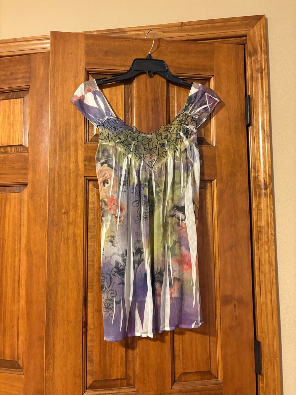 Mushka by Sienna Rose Floral Watercolor Flutter-Sleeve Blouse - Purple & Green